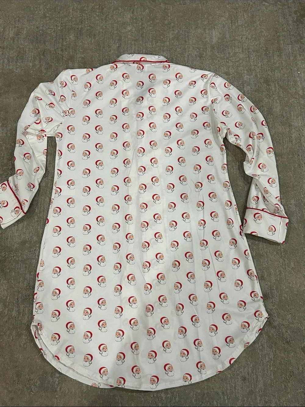 Ladies White Santa Print Nightshirt with Red Trim